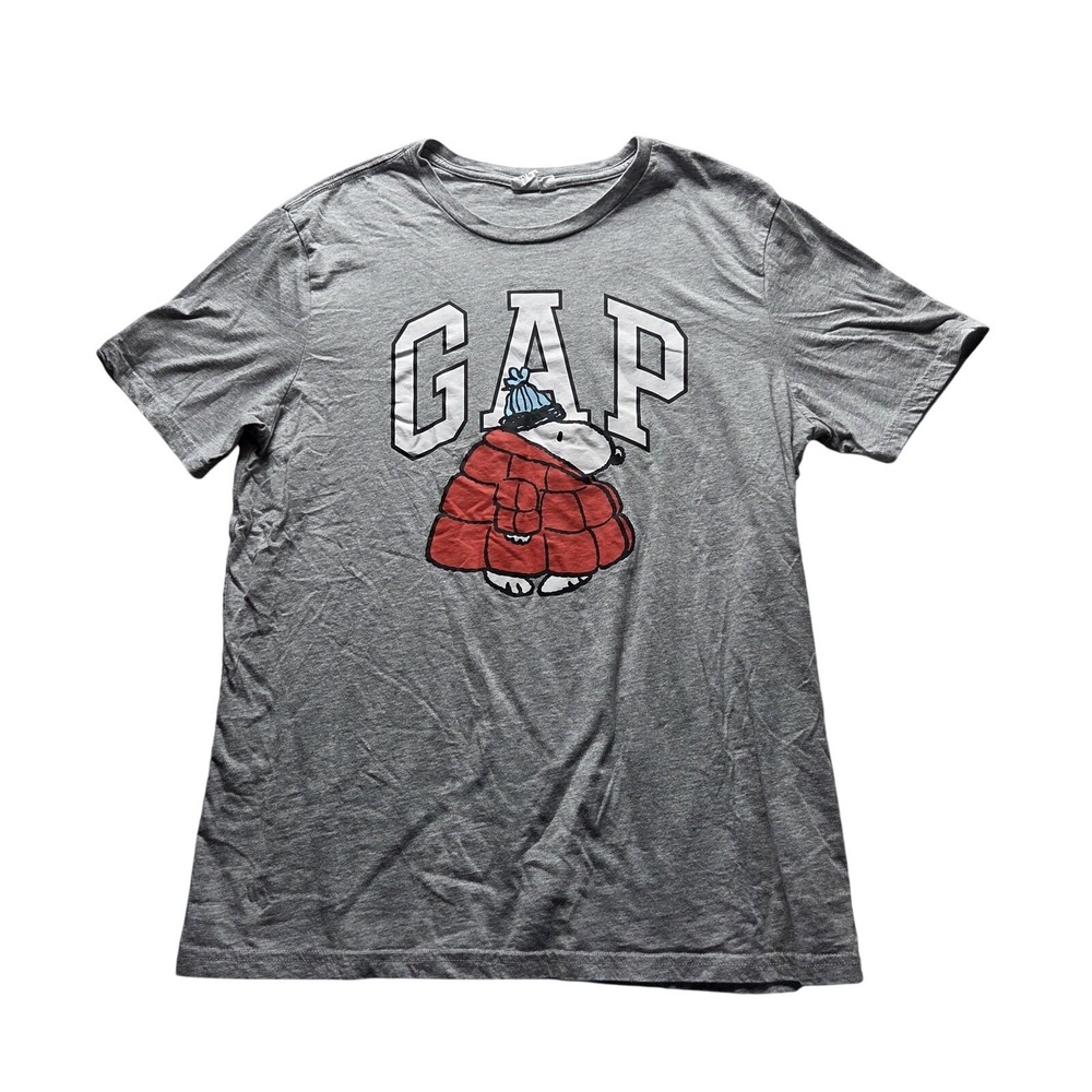 Gap Shirt Mens Large Gray Snoopy Logo Puffer Jacket Graphic Tee Peanuts Winter